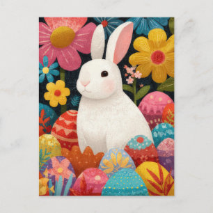 Osterkarte mit Blumen und Osterhase Postkarte