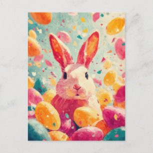 Osterkarte mit Blumen und Osterhase Postkarte