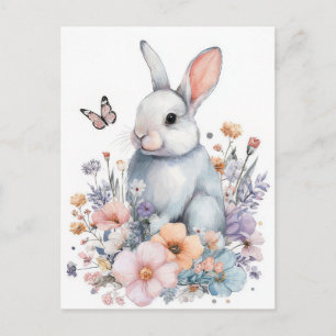 Osterkarte mit Blumen und Osterhase Postkarte
