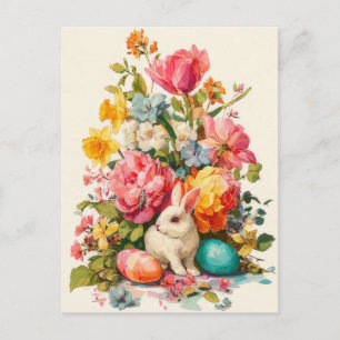 Osterkarte mit Blumen und Osterhase Postkarte