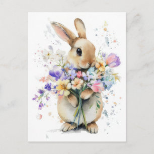 Osterkarte mit Blumen und Osterhase Postkarte