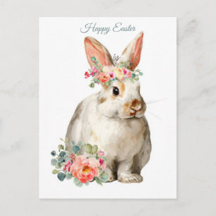 Osterkarte mit Blumen und Osterhase Postkarte