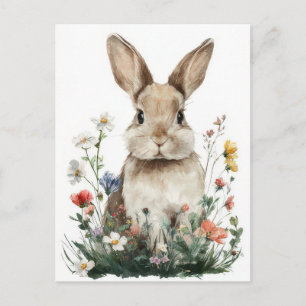 Osterkarte mit Blumen und Osterhase Postkarte