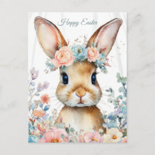 Osterkarte mit Blumen und Osterhase Postkarte