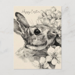 Osterkarte mit Blumen und Osterhase Postkarte