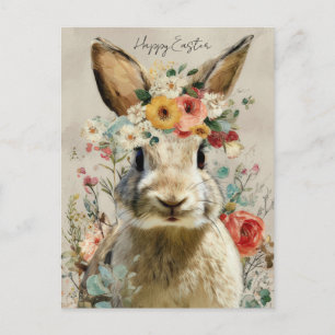 Osterkarte mit Blumen und Osterhase Postkarte