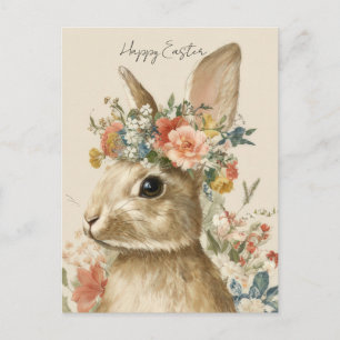 Osterkarte mit Blumen und Osterhase Postkarte