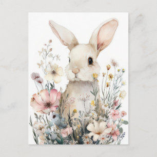Osterkarte mit Blumen und Osterhase Postkarte