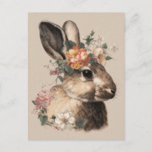 Osterkarte mit Blumen und Osterhase Postkarte
