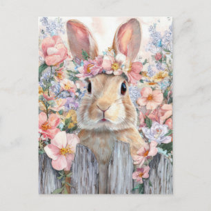 Osterkarte mit Blumen und Osterhase Postkarte
