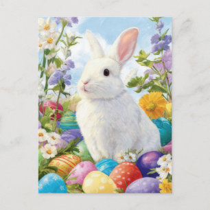 Osterkarte mit Blumen und Osterhase Postkarte