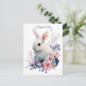 Osterkarte mit Blumen und Osterhase Postkarte (Stehend Vorderseite)