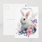 Osterkarte mit Blumen und Osterhase Postkarte (Vorne/Hinten)