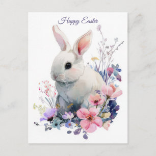 Osterkarte mit Blumen und Osterhase Postkarte