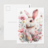 Osterkarte mit Blumen und Osterhase Postkarte (Vorne/Hinten)