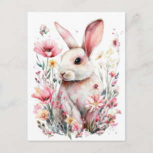 Osterkarte mit Blumen und Osterhase Postkarte
