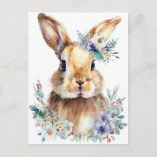 Osterkarte mit Blumen und Osterhase Postkarte