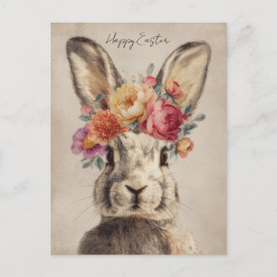 Osterkarte mit Blumen und Osterhase Postkarte