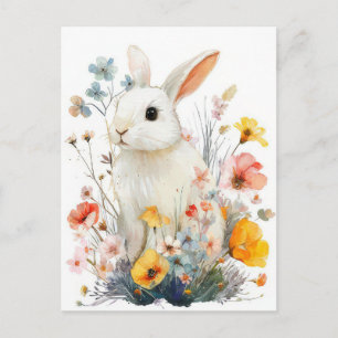 Osterkarte mit Blumen und Osterhase Postkarte