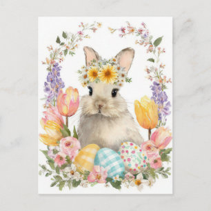Osterkarte mit Blumen und Osterhase Postkarte