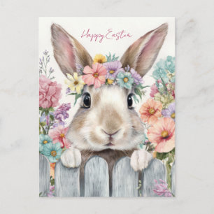 Osterkarte mit Blumen und Osterhase Postkarte