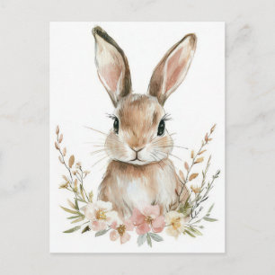 Osterkarte mit Blumen und Osterhase Postkarte