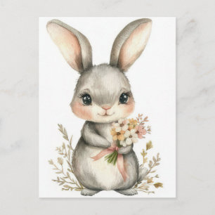 Osterkarte mit Blumen und Osterhase Postkarte