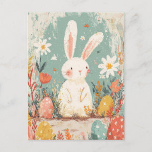 Osterkarte mit Blumen und Osterhase Postkarte