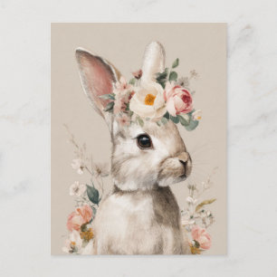 Osterkarte mit Blumen und Osterhase Postkarte