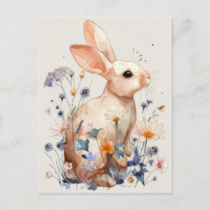 Osterkarte mit Blumen und Osterhase Postkarte