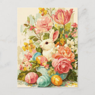 Osterkarte mit Blumen und Osterhase Postkarte
