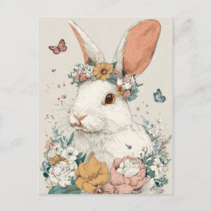 Osterkarte mit Blumen und Osterhase Postkarte