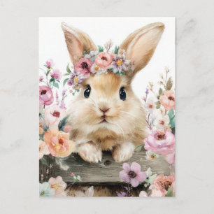 Osterkarte mit Blumen und Osterhase Postkarte