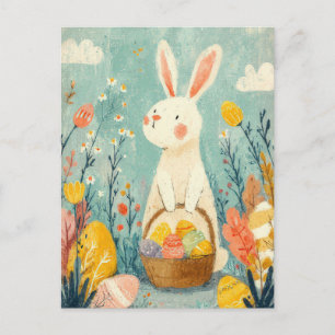 Osterkarte mit Blumen und Osterhase Postkarte