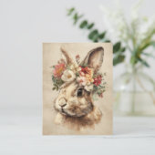 Osterkarte mit Blumen und Osterhase Postkarte (Stehend Vorderseite)