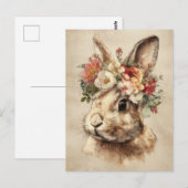 Osterkarte mit Blumen und Osterhase Postkarte (Vorne/Hinten)