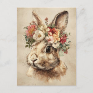 Osterkarte mit Blumen und Osterhase Postkarte
