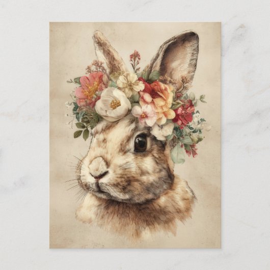 Osterkarte mit Blumen und Osterhase Postkarte (Vorderseite)
