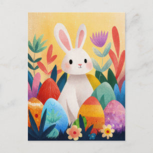 Osterkarte mit Blumen und Osterhase Postkarte