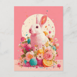 Osterkarte mit Blumen und Osterhase Postkarte