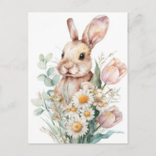 Osterkarte mit Blumen und Osterhasen Postkarte