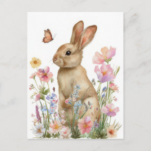 Osterkarte mit Blumen und Osterhasen Postkarte