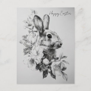 Osterkarte mit Blumen und Osterhasen Postkarte