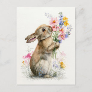 Osterkarte mit Blumen und Osterhasen Postkarte