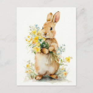 Osterkarte mit Blumen und Osterhasen Postkarte