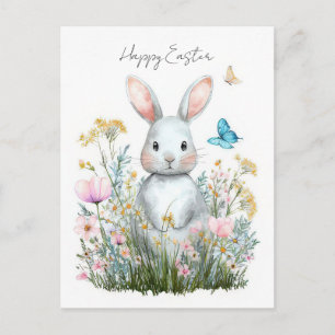Osterkarte mit Blumen und Osterhasen Postkarte