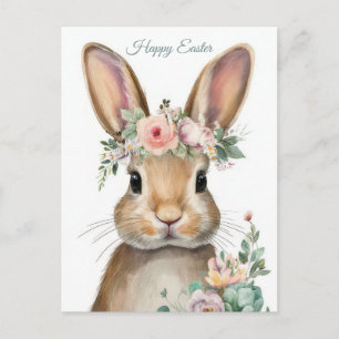 Osterkarte mit Blumen und Osterhasen Postkarte