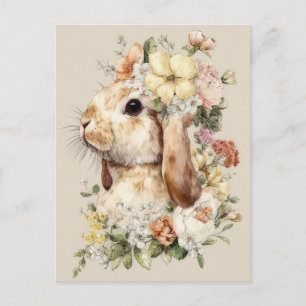 Osterkarte mit Blumen und Osterhasen Postkarte