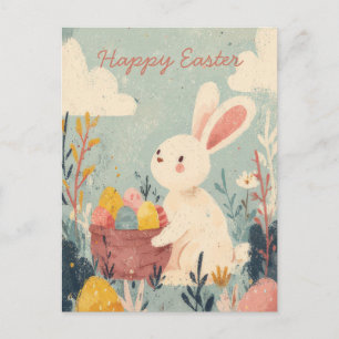 Osterkarte mit Blumen und Osterhasen Postkarte
