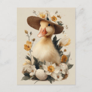 Osterkarte mit Blumen und Osterküken Postkarte